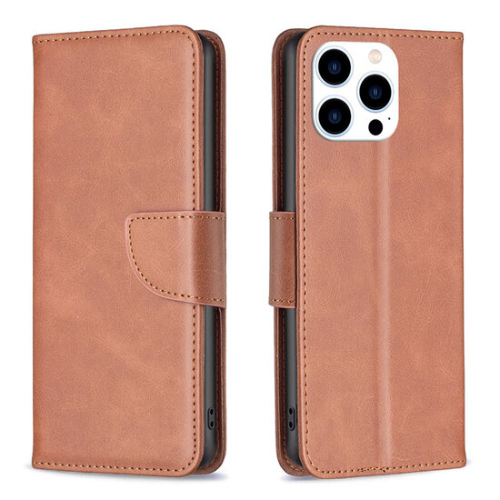 iPhone 15 Pro Hoesje - MobyDefend Wallet Book Case Met Koord - Bruin