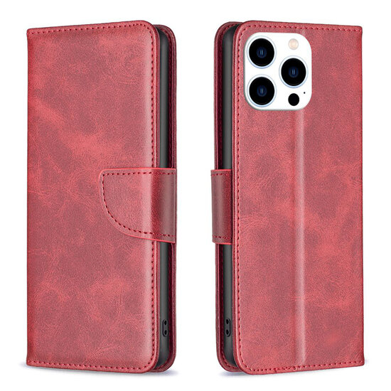 iPhone 15 Pro Hoesje - MobyDefend Wallet Book Case Met Koord - Rood