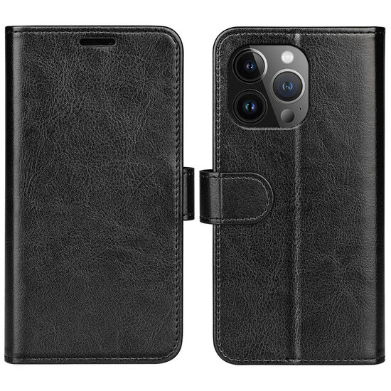 iPhone 15 Pro Hoesje - MobyDefend Wallet Book Case (Sluiting Achterkant) - Zwart