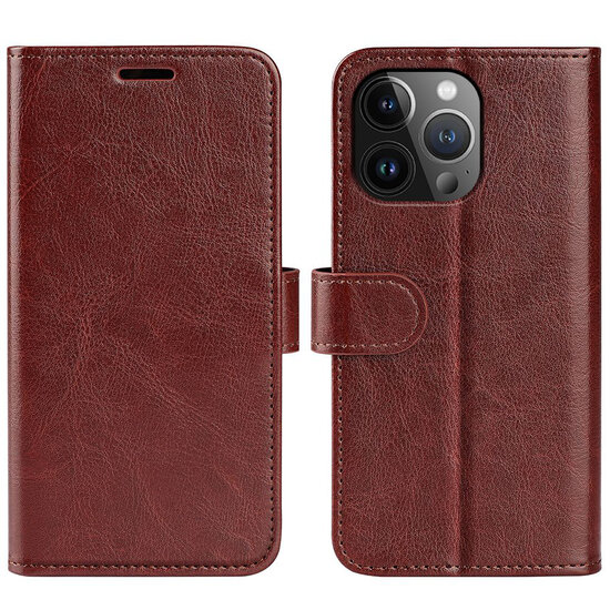 iPhone 15 Pro Hoesje - MobyDefend Wallet Book Case (Sluiting Achterkant) - Bruin