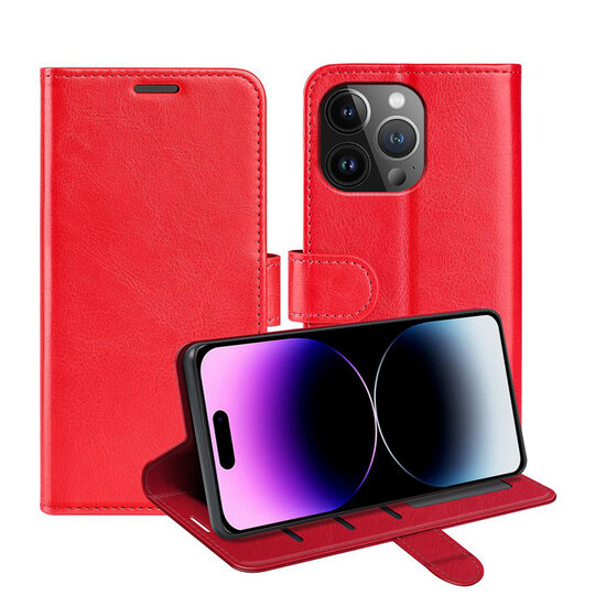 iPhone 15 Pro Hoesje - MobyDefend Wallet Book Case (Sluiting Achterkant) - Rood