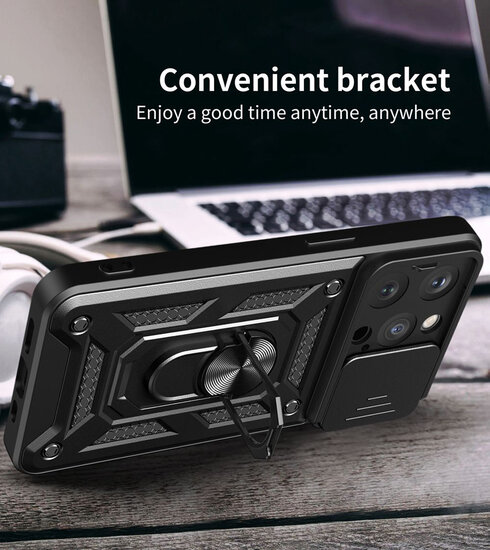 iPhone 15 Pro Hoesje - MobyDefend Pantsercase Met Draaibare Ring - Zwart