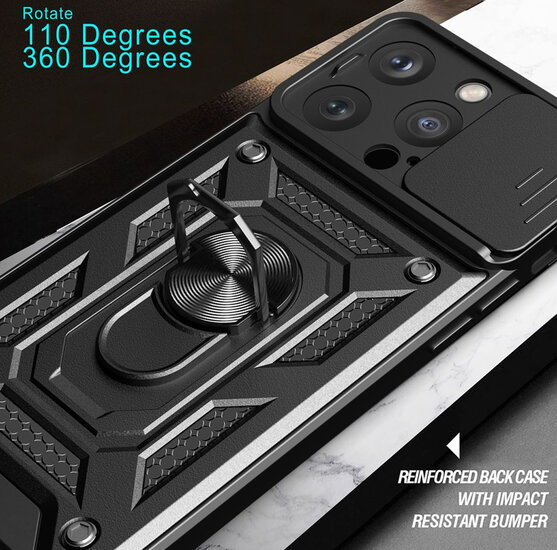 iPhone 15 Pro Hoesje - MobyDefend Pantsercase Met Draaibare Ring - Ros&eacute;