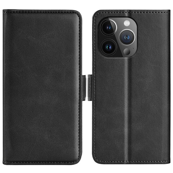 iPhone 15 Pro Hoesje - MobyDefend Luxe Wallet Book Case (Sluiting Zijkant) - Zwart