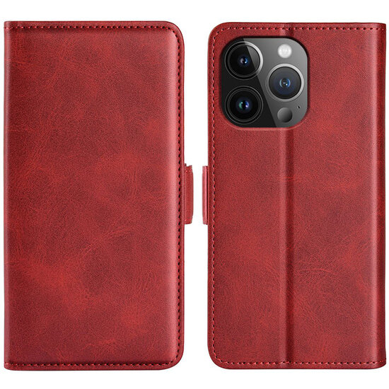 iPhone 15 Pro Hoesje - MobyDefend Luxe Wallet Book Case (Sluiting Zijkant) - Rood