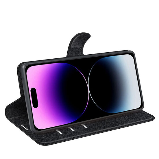 iPhone 15 Pro Hoesje - MobyDefend Kunstleren Wallet Book Case (Sluiting Voorkant) - Zwart