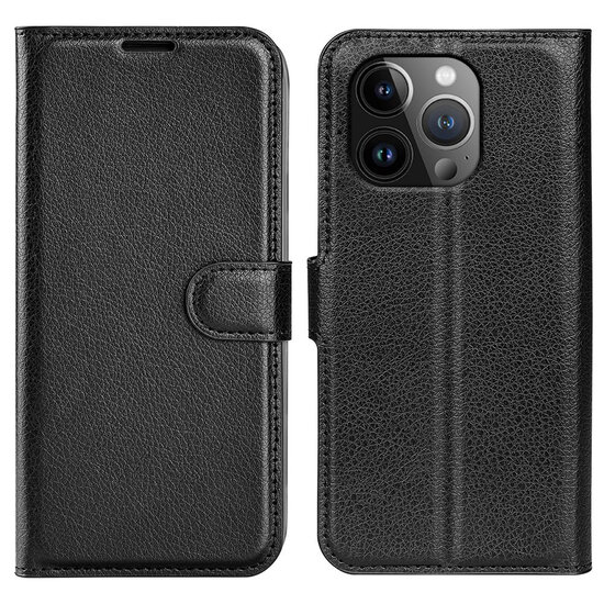 iPhone 15 Pro Hoesje - MobyDefend Kunstleren Wallet Book Case (Sluiting Voorkant) - Zwart
