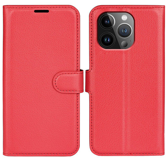 iPhone 15 Pro Hoesje - MobyDefend Kunstleren Wallet Book Case (Sluiting Voorkant) - Rood