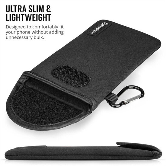 Hoesje voor iPhone SE (2020/2022) - MobyDefend Neopreen Pouch Met Karabijnhaak - Insteekhoesje - Riemlus Hoesje - Zwart