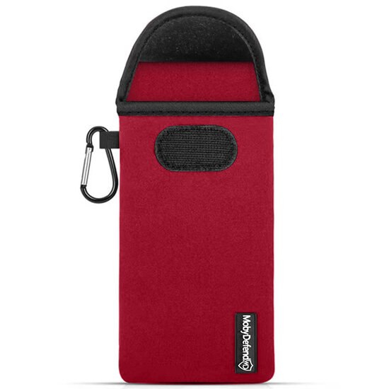 Hoesje voor iPhone SE (2020/2022) - MobyDefend Neopreen Pouch Met Karabijnhaak - Insteekhoesje - Riemlus Hoesje - Rood