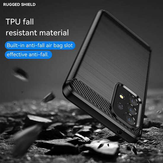 Samsung Galaxy A53 Hoesje - MobyDefend TPU Backcover - Geborstelde Metaal &amp; Carbon-Look - Zwart