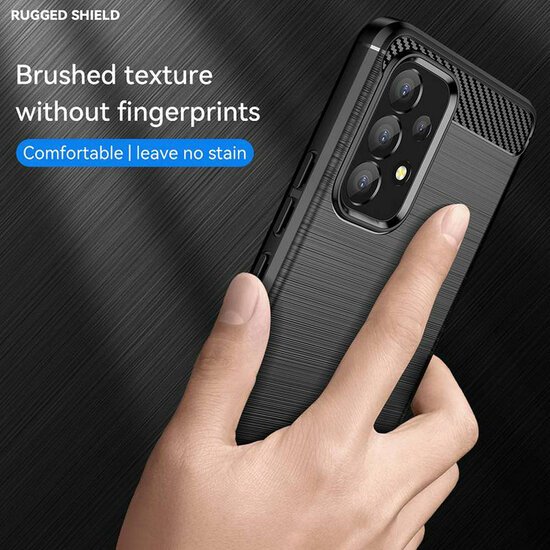 Samsung Galaxy A53 Hoesje - MobyDefend TPU Backcover - Geborstelde Metaal &amp; Carbon-Look - Zwart