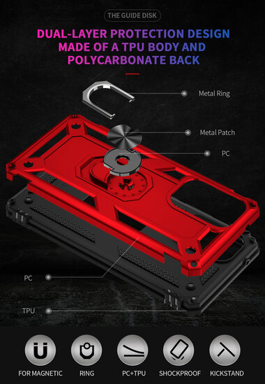Samsung Galaxy A53 Hoesje - MobyDefend Pantsercase Met Draaibare Ring - Rood