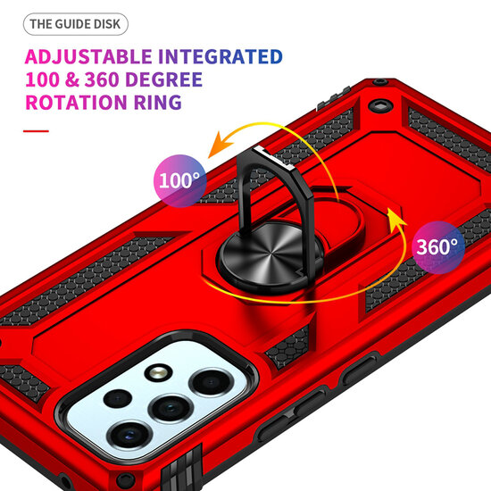 Samsung Galaxy A53 Hoesje - MobyDefend Pantsercase Met Draaibare Ring - Rood