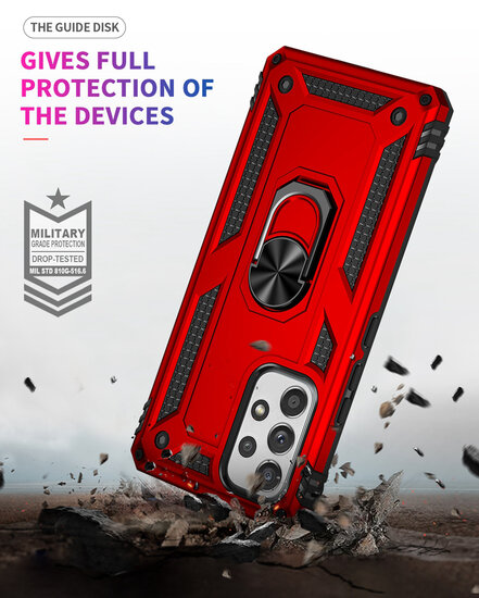 Samsung Galaxy A53 Hoesje - MobyDefend Pantsercase Met Draaibare Ring - Rood