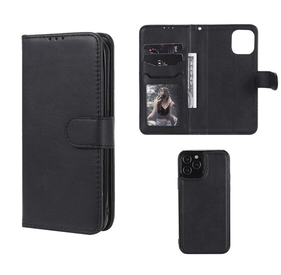 iPhone 12 / iPhone 12 Pro Hoesje - MobyDefend Luxe 2-in-1 Wallet Book Case Met Uitneembare Backcover - Zwart