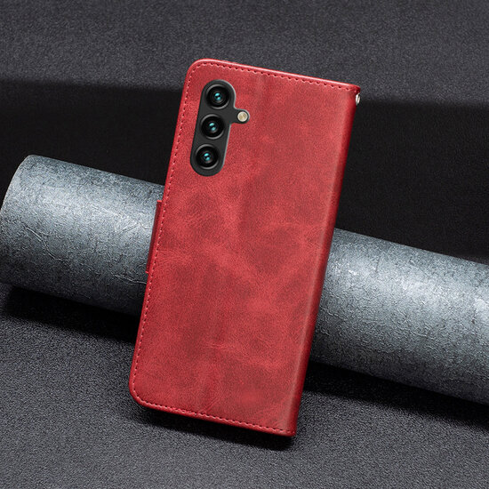 Samsung Galaxy A54 Hoesje - MobyDefend Wallet Book Case Met Koord - Rood