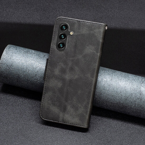 Samsung Galaxy A54 Hoesje - MobyDefend Wallet Book Case Met Koord - Zwart