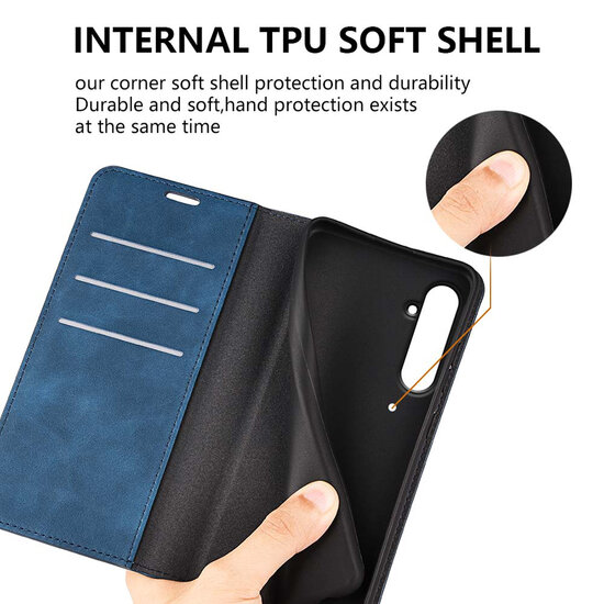 Samsung Galaxy A55 Hoesje - Luxe Wallet Bookcase (Magnetische Sluiting) - Blauw