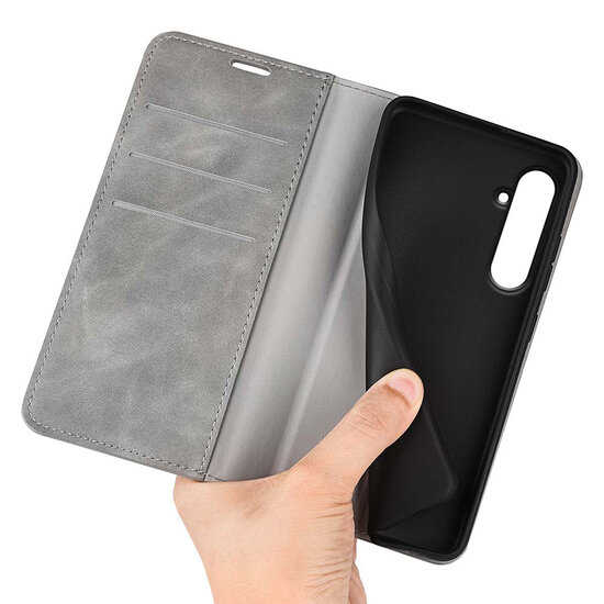 Samsung Galaxy A55 Hoesje - Luxe Wallet Bookcase (Magnetische Sluiting) - Grijs
