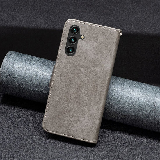 Samsung Galaxy A55 Hoesje - MobyDefend Wallet Book Case Met Koord - Grijs