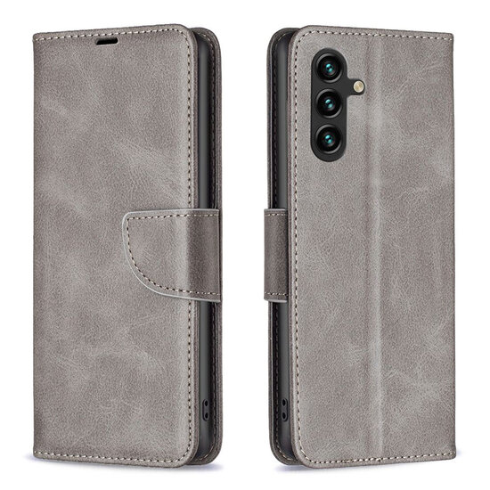 Samsung Galaxy A55 Hoesje - MobyDefend Wallet Book Case Met Koord - Grijs