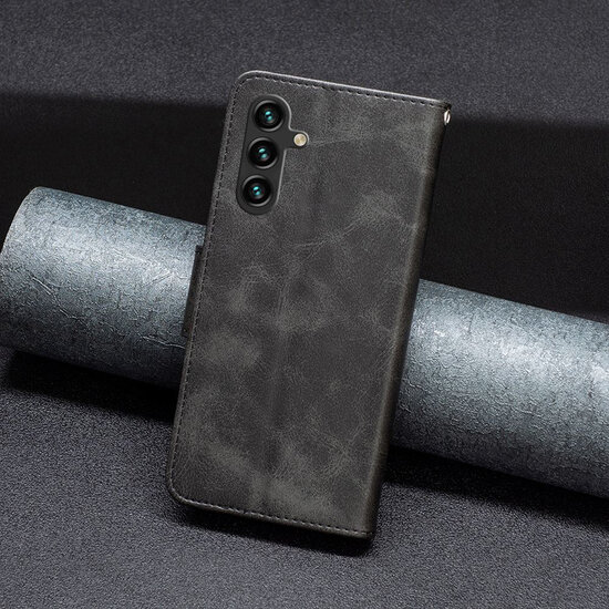 Samsung Galaxy A55 Hoesje - MobyDefend Wallet Book Case Met Koord - Zwart