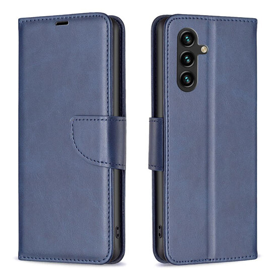 Samsung Galaxy A55 Hoesje - MobyDefend Wallet Book Case Met Koord - Blauw