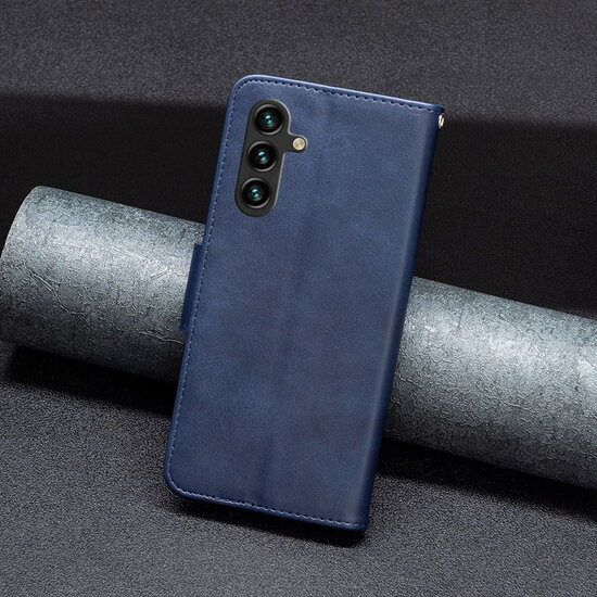 Samsung Galaxy A55 Hoesje - MobyDefend Wallet Book Case Met Koord - Blauw