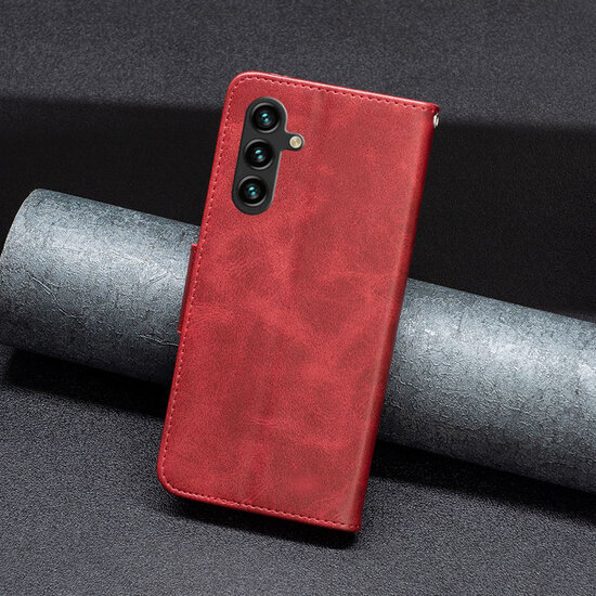 Samsung Galaxy A55 Hoesje - MobyDefend Wallet Book Case Met Koord - Rood