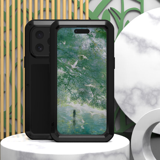 iPhone 16 Pro Max Hoes - Love Mei Metalen Case - Extreme Protection - Zwart