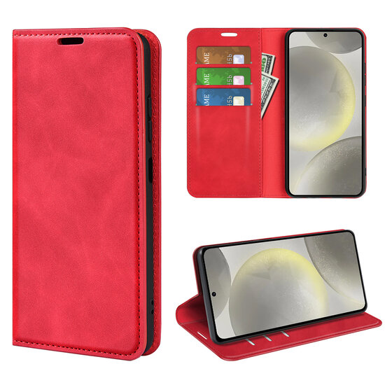 Samsung Galaxy S24 FE Hoesje - MobyDefend Luxe Wallet Bookcase (Magnetische Sluiting) - Rood