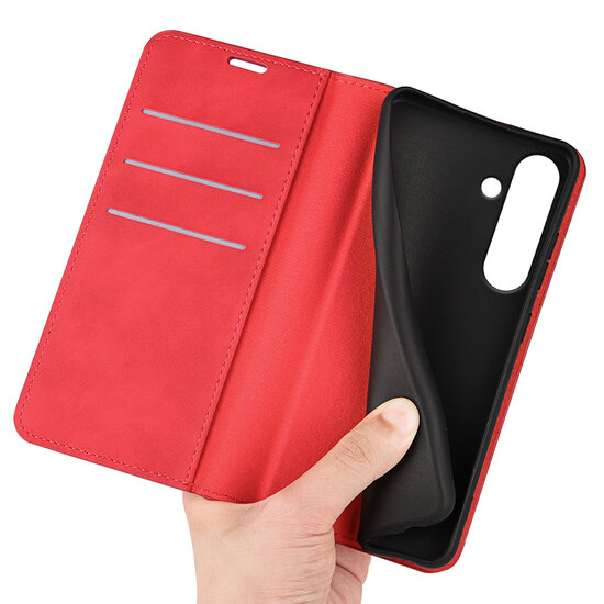 Samsung Galaxy S24 FE Hoesje - MobyDefend Luxe Wallet Bookcase (Magnetische Sluiting) - Rood