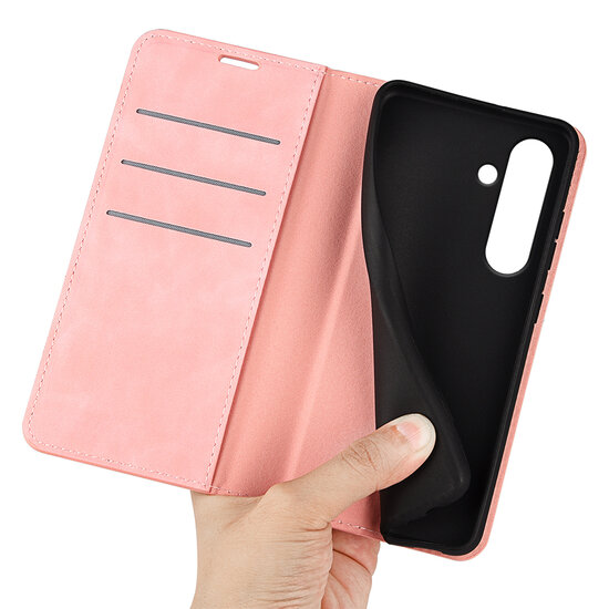 Samsung Galaxy S24 FE Hoesje - MobyDefend Luxe Wallet Bookcase (Magnetische Sluiting) - Roze