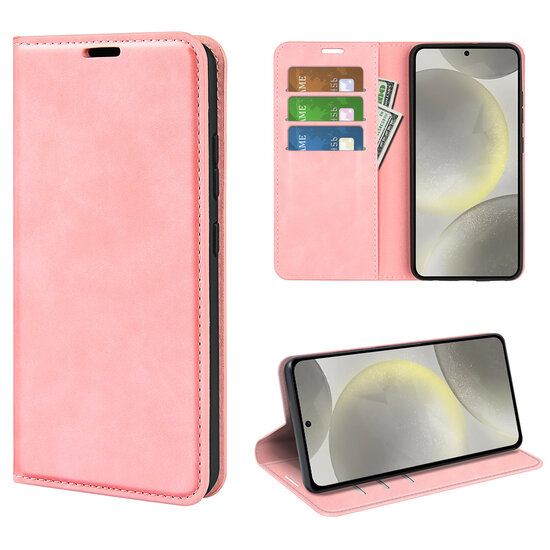Samsung Galaxy S24 FE Hoesje - MobyDefend Luxe Wallet Bookcase (Magnetische Sluiting) - Roze