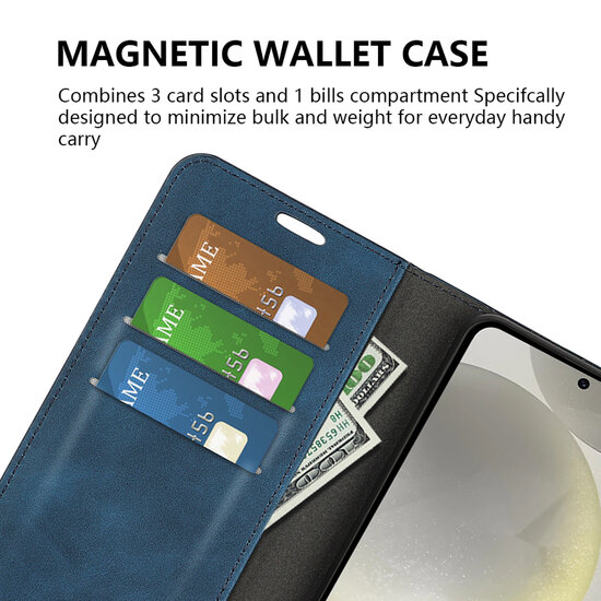 Samsung Galaxy S24 FE Hoesje - MobyDefend Luxe Wallet Bookcase (Magnetische Sluiting) - Blauw