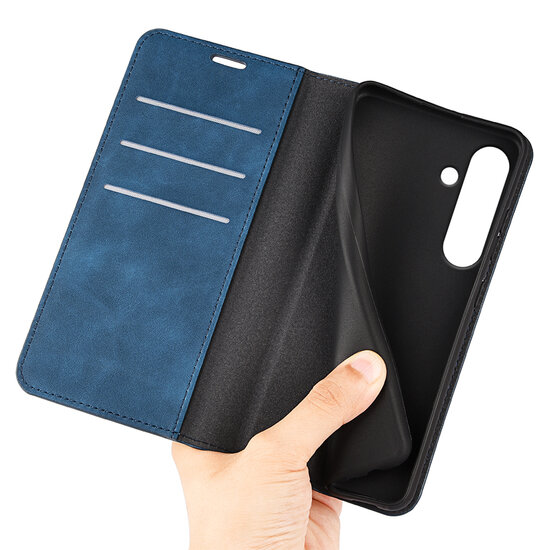 Samsung Galaxy S24 FE Hoesje - MobyDefend Luxe Wallet Bookcase (Magnetische Sluiting) - Blauw