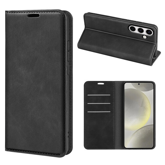 Samsung Galaxy S24 FE Hoesje - MobyDefend Luxe Wallet Bookcase (Magnetische Sluiting) - Zwart