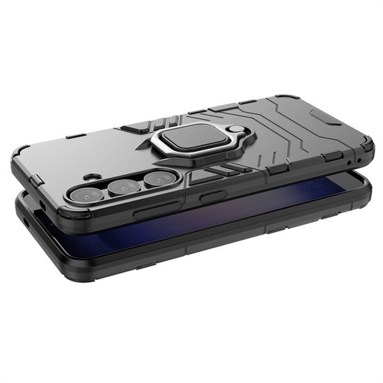 Samsung Galaxy S24 Hoesje - MobyDefend Dubbelgelaagde Pantsercase Met Standaard - Zwart