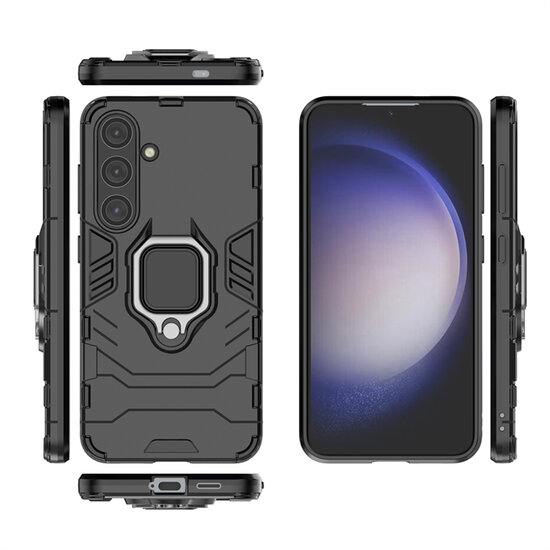 Samsung Galaxy S24 Hoesje - MobyDefend Dubbelgelaagde Pantsercase Met Standaard - Zwart