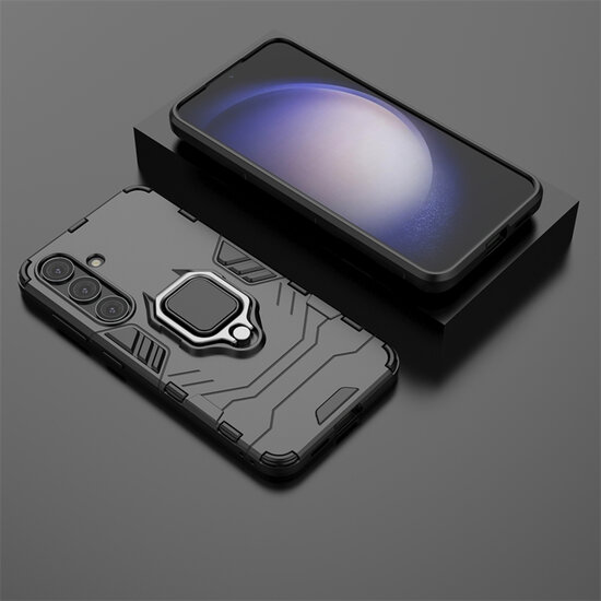 Samsung Galaxy S24 Hoesje - MobyDefend Dubbelgelaagde Pantsercase Met Standaard - Zwart