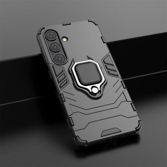 Samsung Galaxy S24 Hoesje - MobyDefend Dubbelgelaagde Pantsercase Met Standaard - Zwart