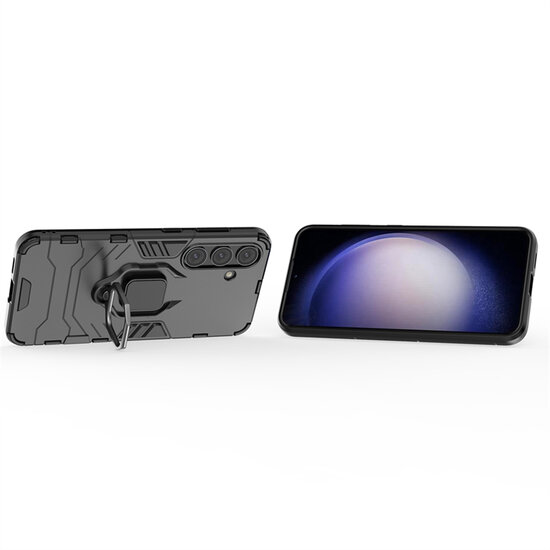 Samsung Galaxy S24 Hoesje - MobyDefend Dubbelgelaagde Pantsercase Met Standaard - Zwart