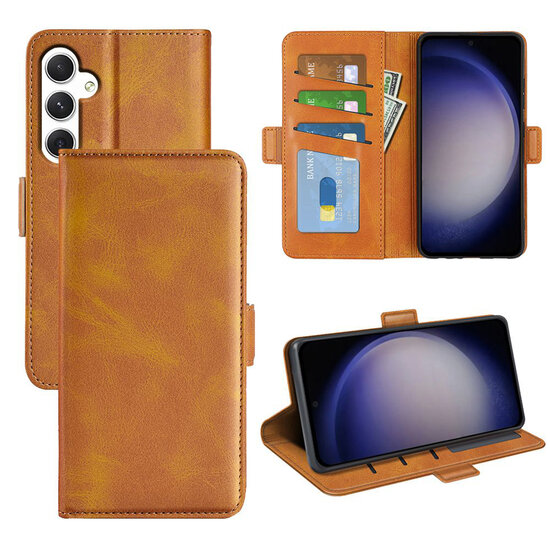 Samsung Galaxy S24 Hoesje - MobyDefend Luxe Wallet Book Case (Sluiting Zijkant) - Lichtbruin