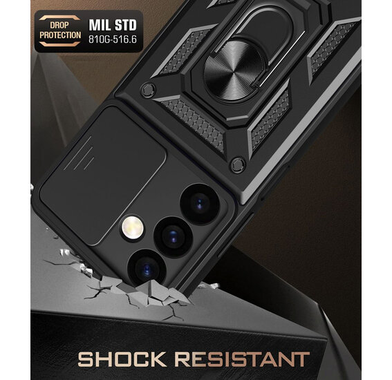 Samsung Galaxy S24 Hoesje - MobyDefend Pantsercase Met Draaibare Ring - Zwart