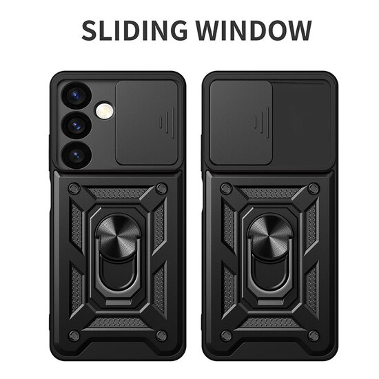 Samsung Galaxy S24 Hoesje - MobyDefend Pantsercase Met Draaibare Ring - Zwart