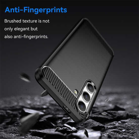 Samsung Galaxy S24 Hoesje - MobyDefend TPU Backcover - Geborstelde Metaal &amp; Carbon-Look - Zwart
