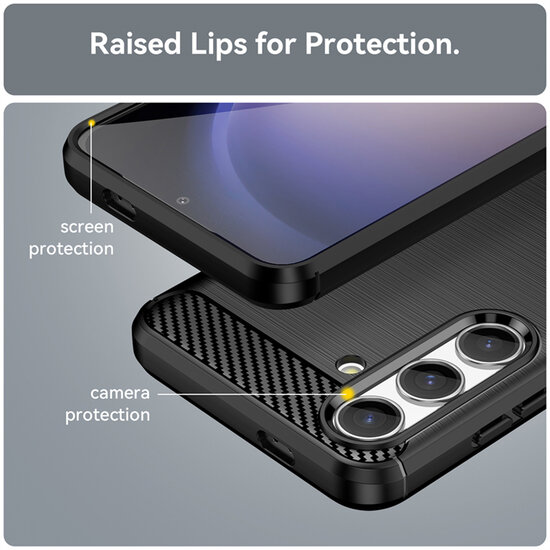 Samsung Galaxy S24 Hoesje - MobyDefend TPU Backcover - Geborstelde Metaal &amp; Carbon-Look - Zwart