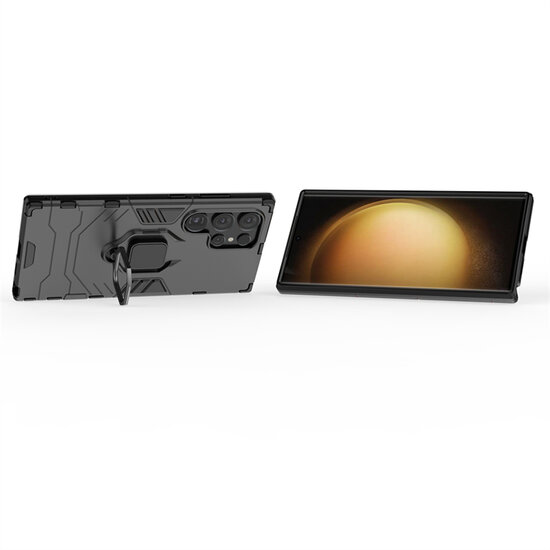 Samsung Galaxy S24 Ultra Hoesje - MobyDefend Dubbelgelaagde Pantsercase Met Standaard - Zwart