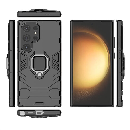 Samsung Galaxy S24 Ultra Hoesje - MobyDefend Dubbelgelaagde Pantsercase Met Standaard - Zwart